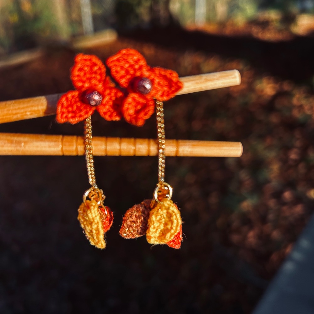 Handcrafted Red and Yellow Floral Earrings